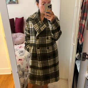 NVLT green, Black and Cream Plaid Pea Coat
